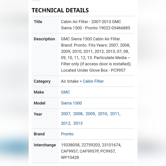 Pronto Cabin Air Filter PC9957 - Picture 5 of 5